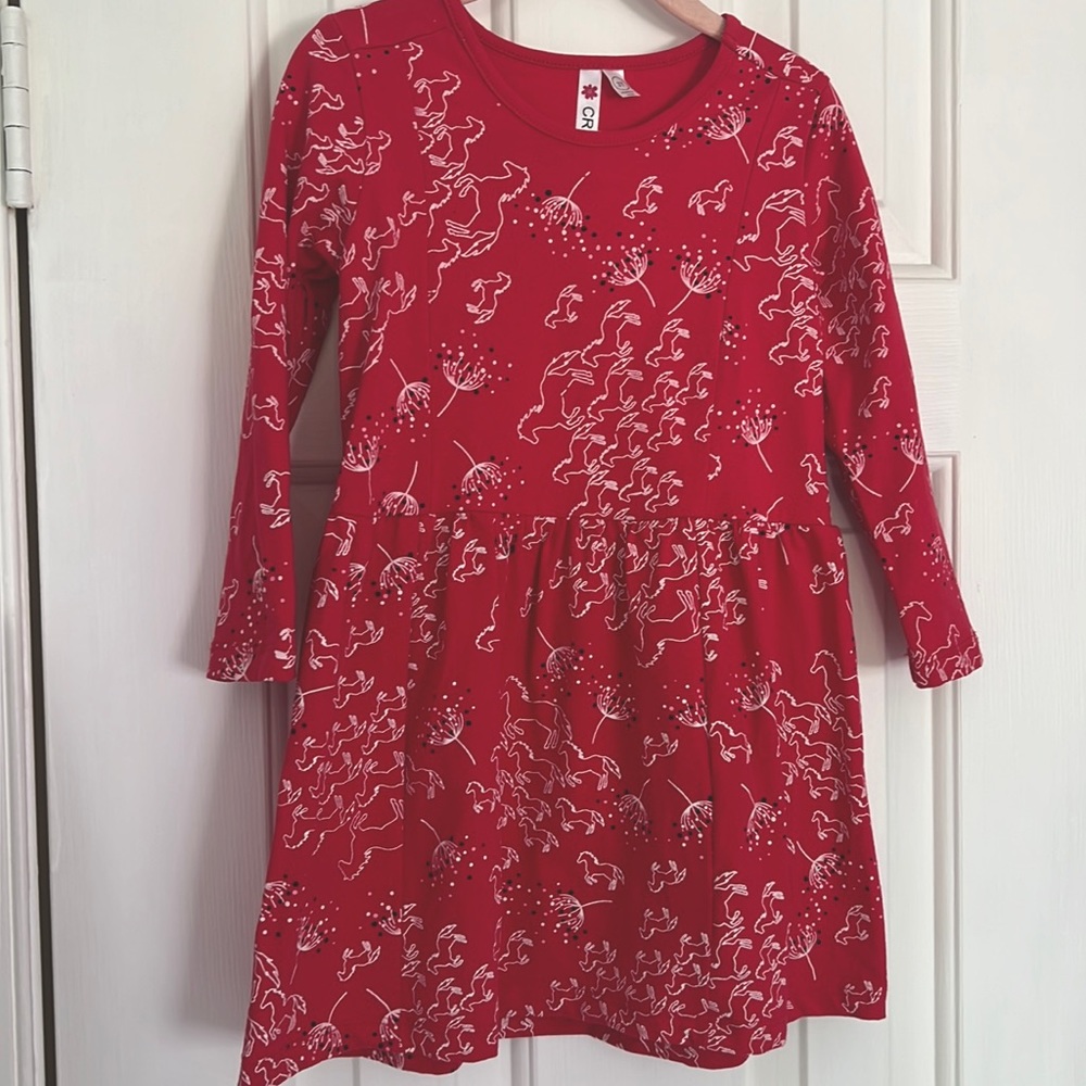 Cherry red horse print toddler dress, Size 3T